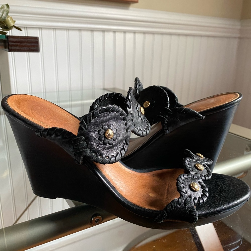 Jack Rogers Black Lucia Leather Wedges